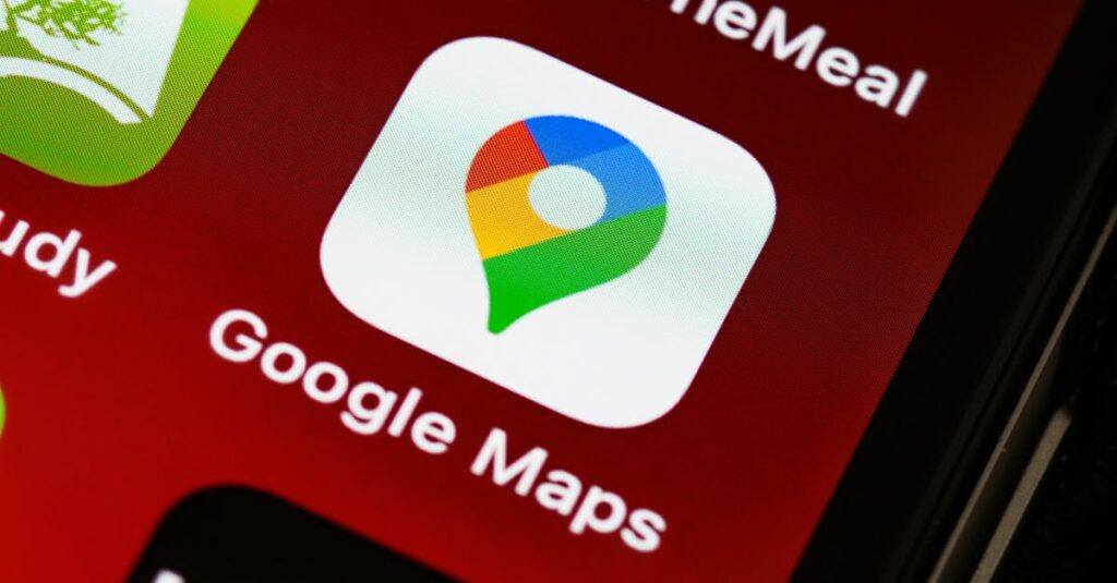 Detailed view of Google Maps app icon on a smartphone screen, showcasing digital navigation technology.